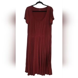 Posh Peanut Burgundy Red Stretchy Swing, Comfy Midi Dress, Pockets, 2X?